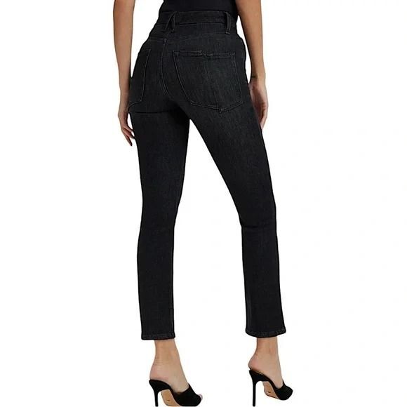 10/30 Good American High Rise Good Legs Crop Straight Split Back Pockets Black - Picture 1 of 8